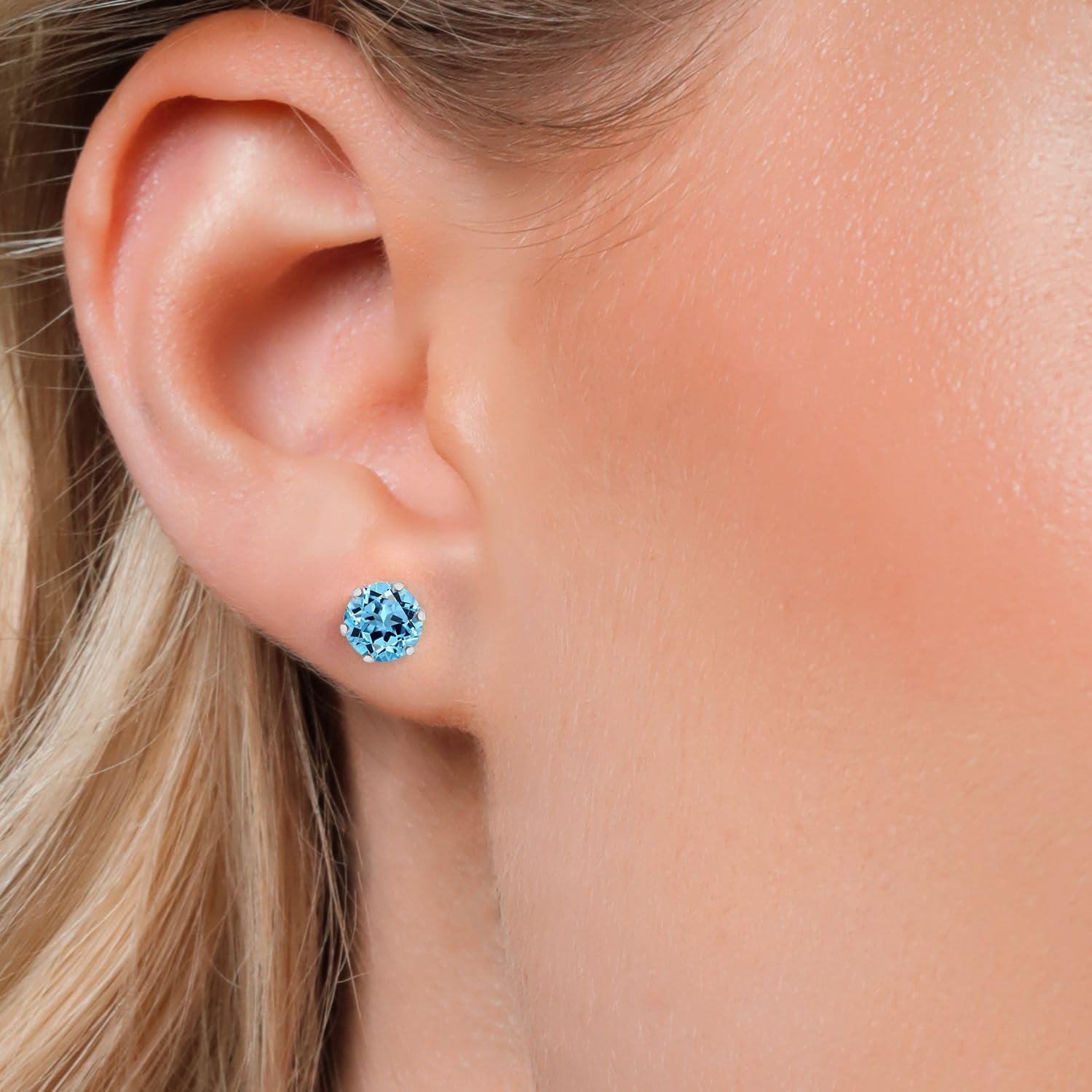 Gem Stone King 925 Sterling Silver Blue Topaz Stud Earrings For Women | 3.00 Cttw | Gemstone Birthstone | Round 7MM