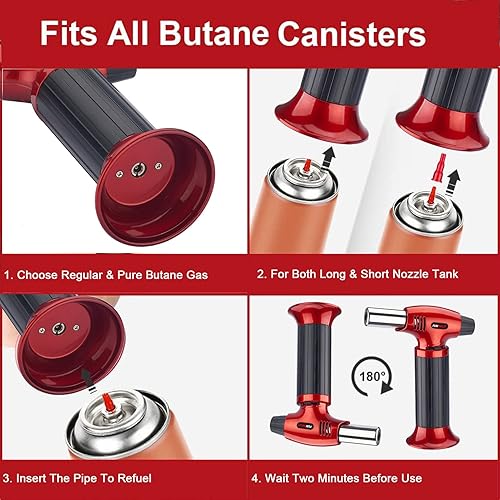 Miniatura 7 de FunOwlet - Encendedor de butano, 2 unidades, recargables, sopletes de cocina culinarios con bloqueo de seguridad y llama ajustable para postres,