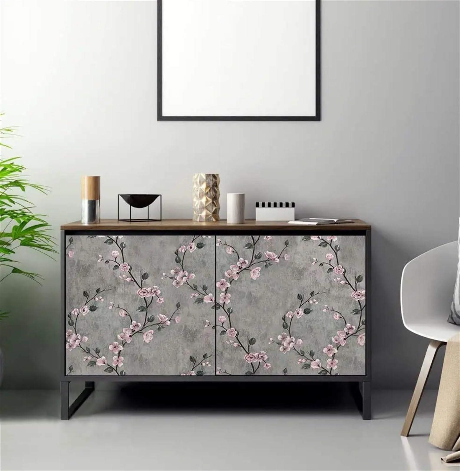 Tapeta do salonu, Tapeta kwiatowa Szara tapeta samoprzylepna Kwiatowa samoprzylepna tapeta w rolce Zdejmowany papier przylepny Dekoracyjna tapeta samoprzylepna(Grey,5mx45cm)