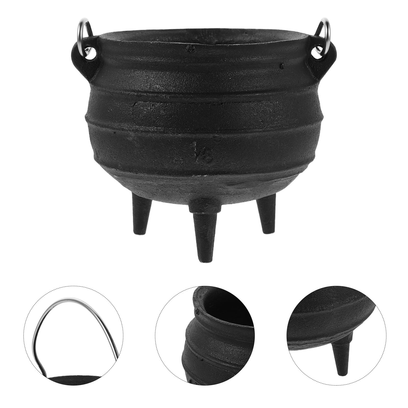 KICHOUSE Olla de Hierro Fundido Quemador Resistente al Calor con Trípode y Asa, Mini Caldero Negro para Quemar Incienso y Aromaterapia para Rituales y Adorno Espiritual