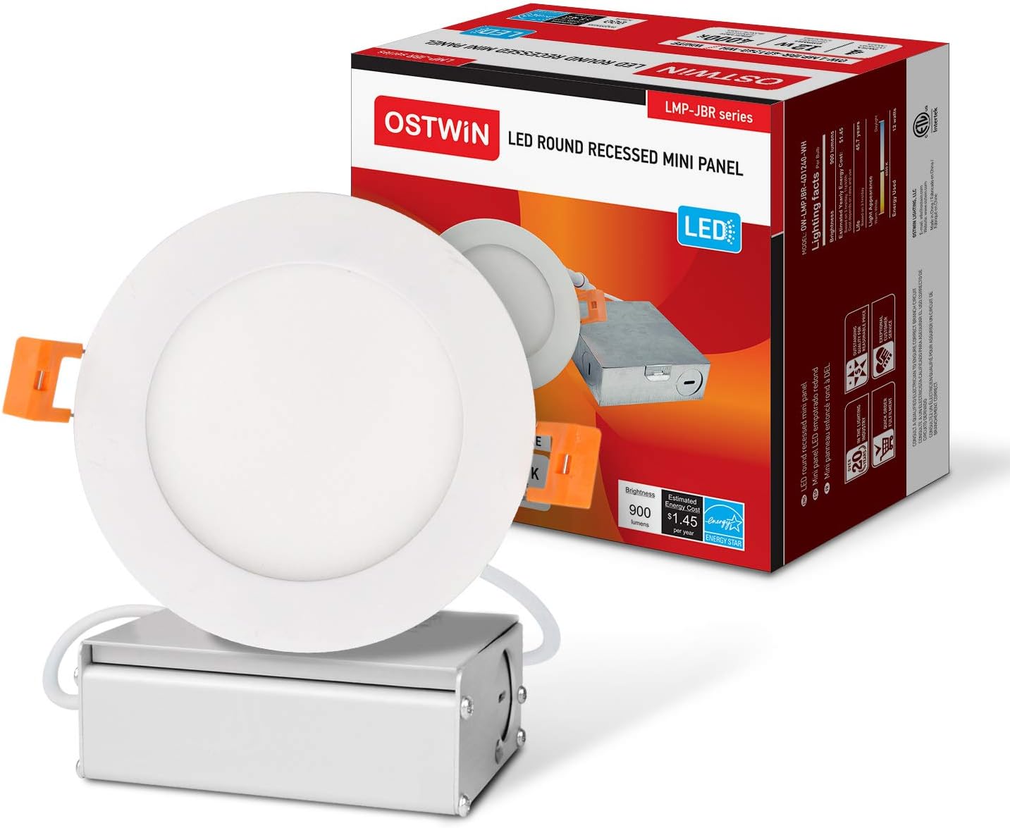 OSTWIN 4 Inch LED Recessed Lighting, 12 Watt (95W Equivalent) 900 Lm, Dimmable, IC Rated, Ultra Thin Downlight with Junction Box, 4000K (Bright White), Energy Star, ETL (4 Pack)