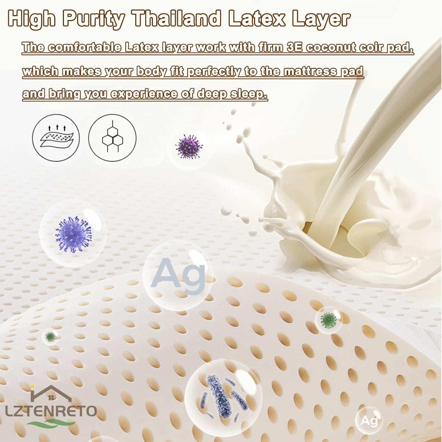 Firm Coconut Coir Mattress, 3E Coconut Palm Mattress Pad, Quiet Thick Mattress Pad in 6cm,9cm,11cm, Foldable (White-B,Queen 6cm)