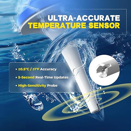 Miniatura 4 de BaldrTherm Termómetro de piscina solar digital flotante, pantalla grande de alta precisión sin empañamiento con pantalla de doble cara para piscina,