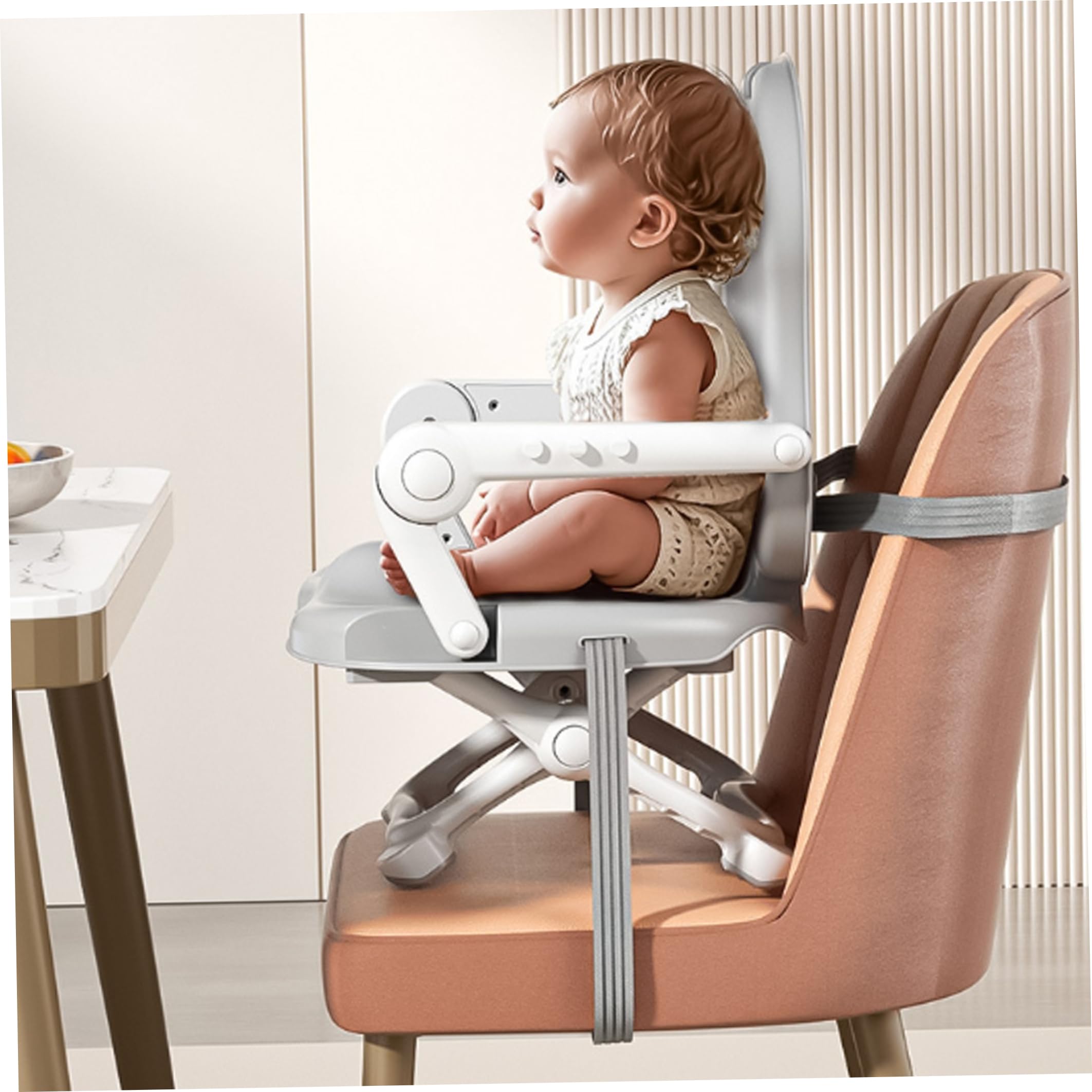 Chaise haute portable pliable rehausseur gris | Pliable pour les voyages, deux plateaux en plastique, adapté aux tout-petits, idéal pour une utilisation en extérieur
