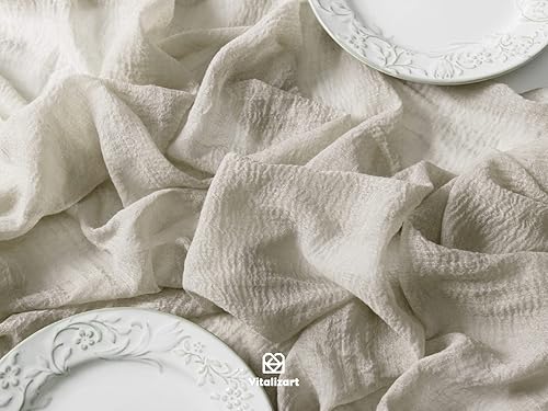 Miniatura 3 de Vitalizart Camino de mesa de estopilla de 10 pies, mantel bohemio de tela de queso nude, 35 x 120 pulgadas, decoración rústica para decoración de