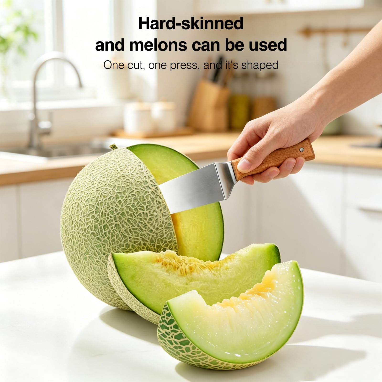 Coupe Pastèque en Acier Inoxydable avec Manche Bois, Trancheur Pastèque Triangle, Watermelon Knife