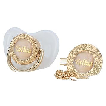 Personalized Any Name 18 Colors Gold Bling Pacifier and Pacifier Clip BPA Free Dummy Luxury Unique Design Pacifier PPG White