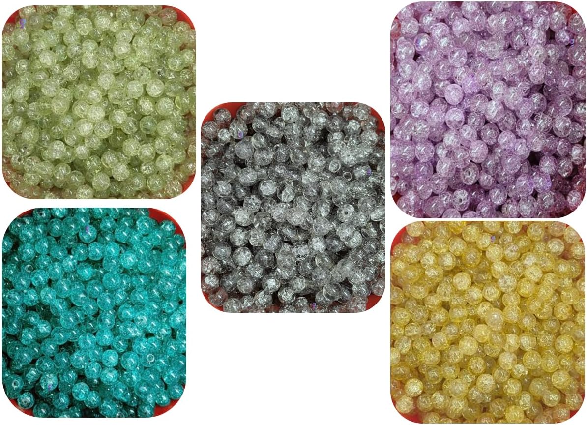 Crackle Glass Crystal Beads for Jewelry Making 8mm Round (Multicolour 5x50)