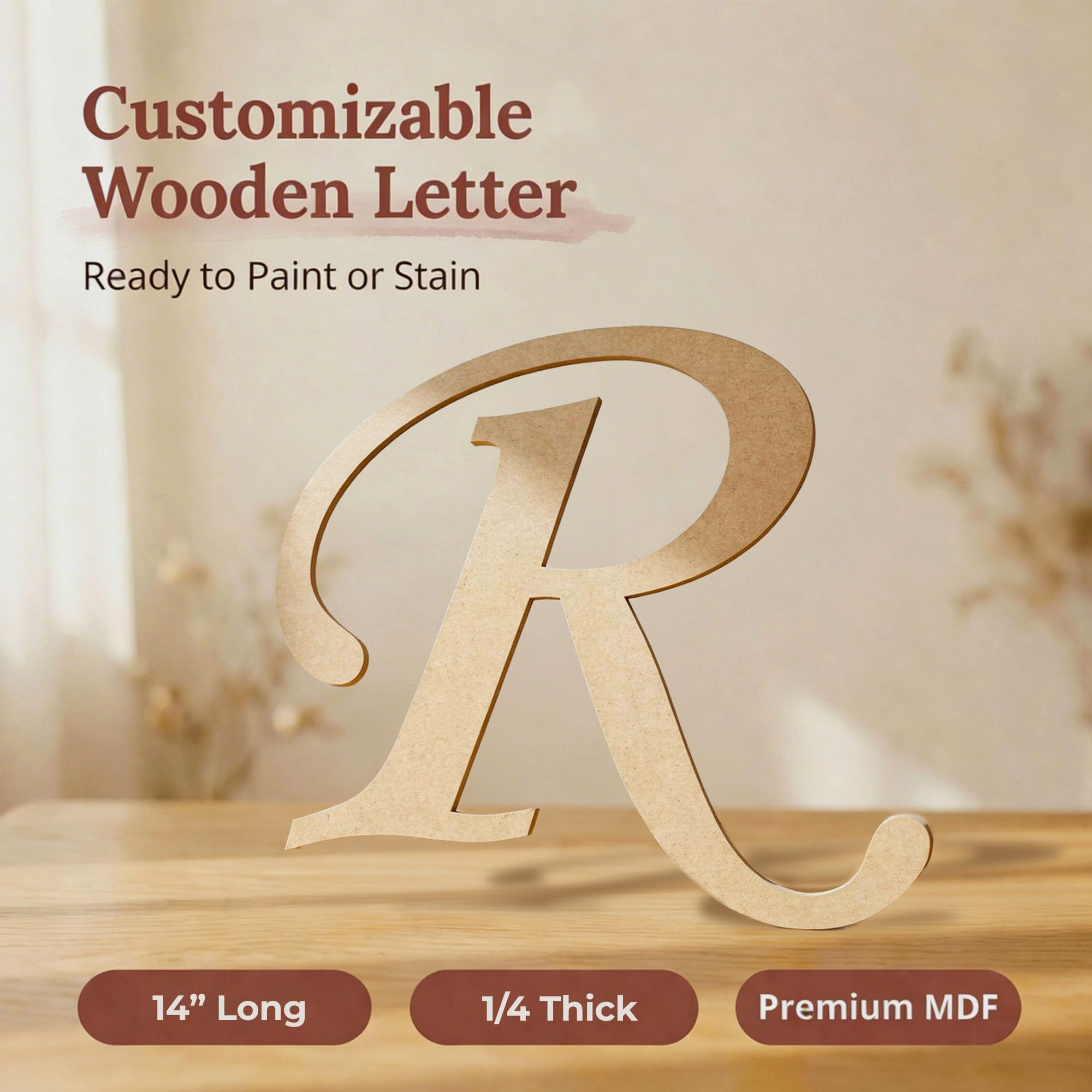 Monogramma in legno lettera R non rifinita e pronta da dipingere. 14 inches long x 1/4 inch thick