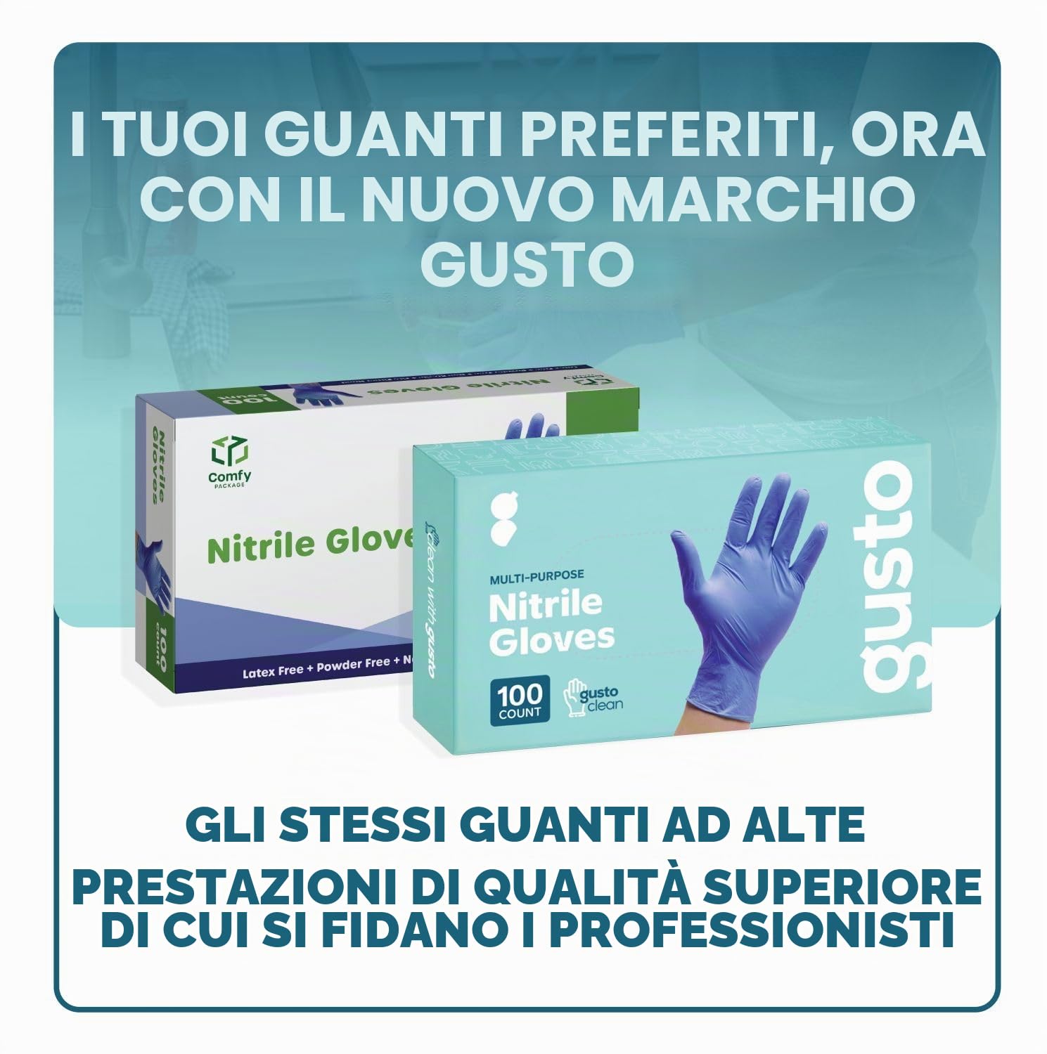 Comfy Package [100 Pezzi Guanti in Nitrile Blu, Guanti Monouso - 4 Mil, Senza Lattice e Gomma, Senza Polvere, Non Sterili - Taglia Grande