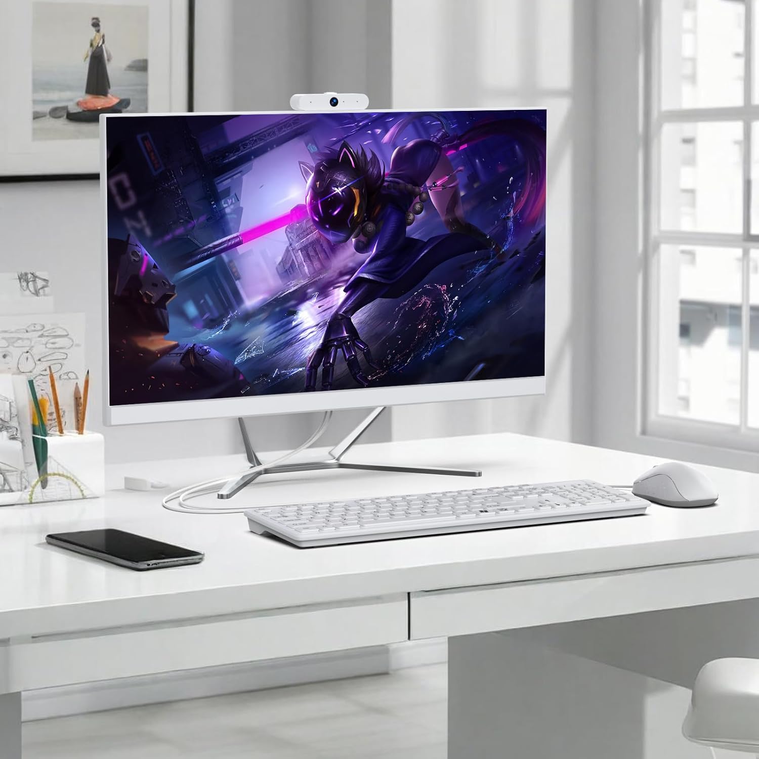 All-in-One Desktop Computer,All-in-One Desktop PC,HD Webcam,Celeron N100 Processor (Up to 3.40Ghz),16GB RAM,512GB Storage,Ultra-efficient Processor,Type-C,Mouse and Keyboard Included,Windows 11 Pro