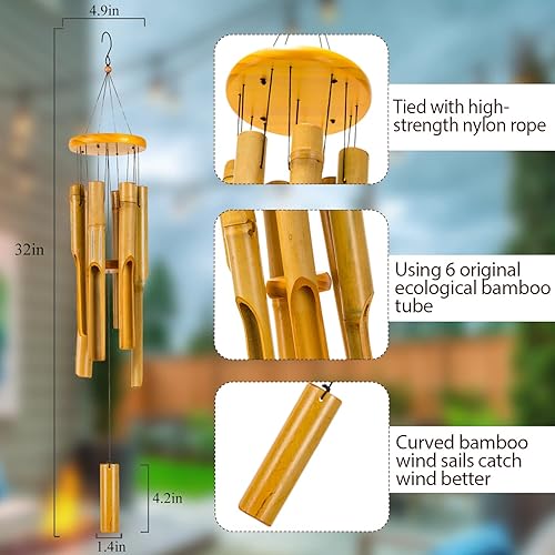 Miniatura 3 de Campanillas de viento de madera de 32 pulgadas para exteriores, tono zen clásico profundo para relajación, patio, jardín, decoración del hogar al