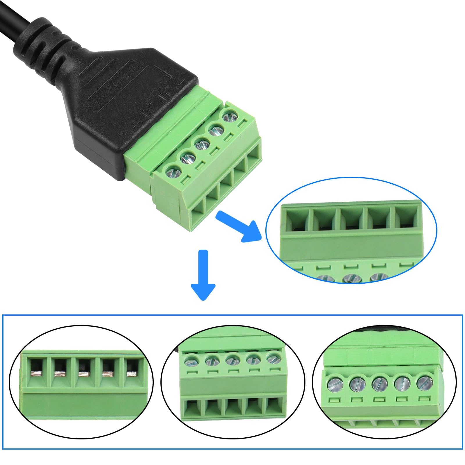 QIANRENON USB B Adapter – Lötfreier Stecker Auf 5-Pin Klemmen, 30 Cm, Für Drucker & DIY