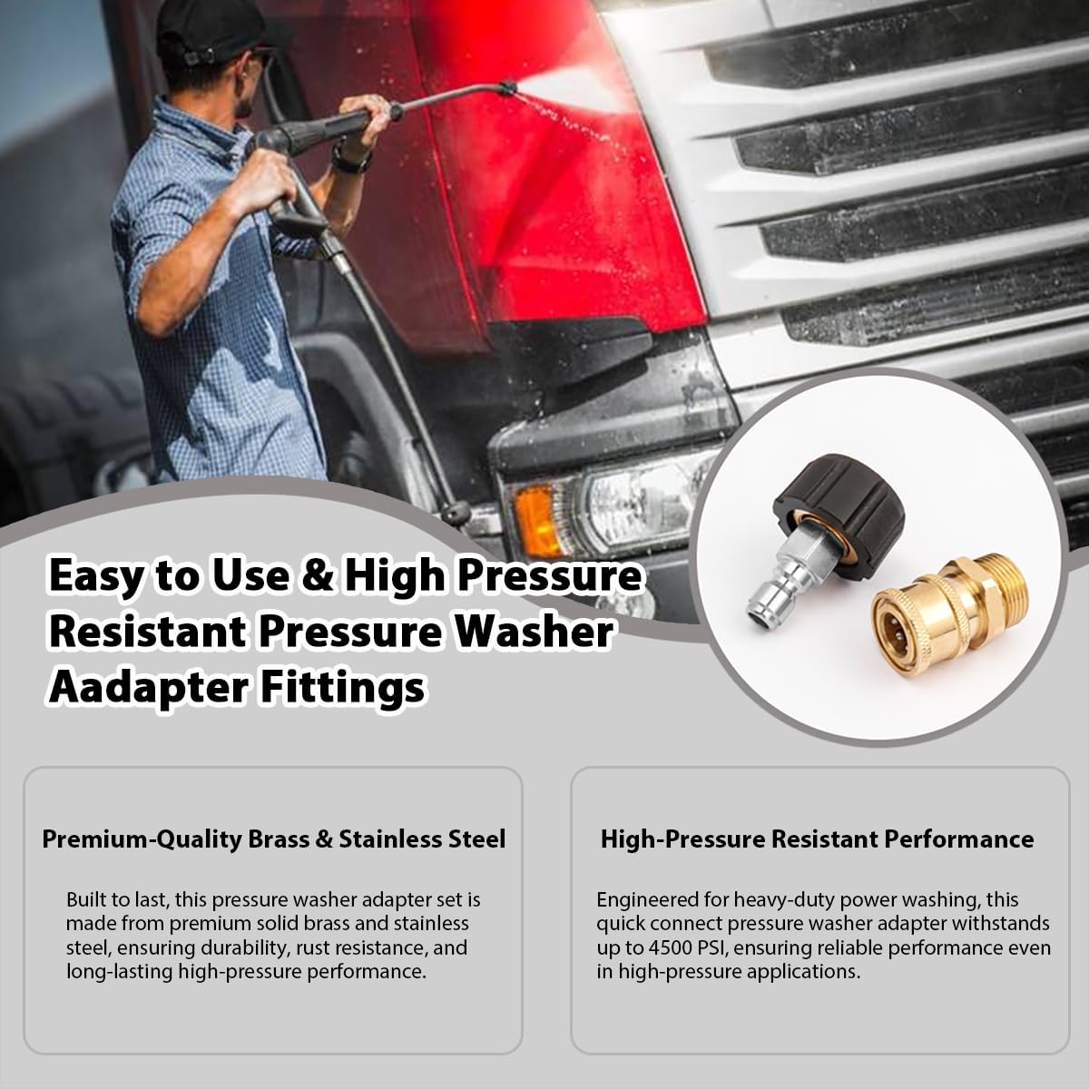 Pressure Washer Adapter Set – M22 14mm to 1/4” Quick Connect Fittings, Heavy-Duty Brass & Stainless Steel Hose Adapter Fittings for High-Pressure Washers