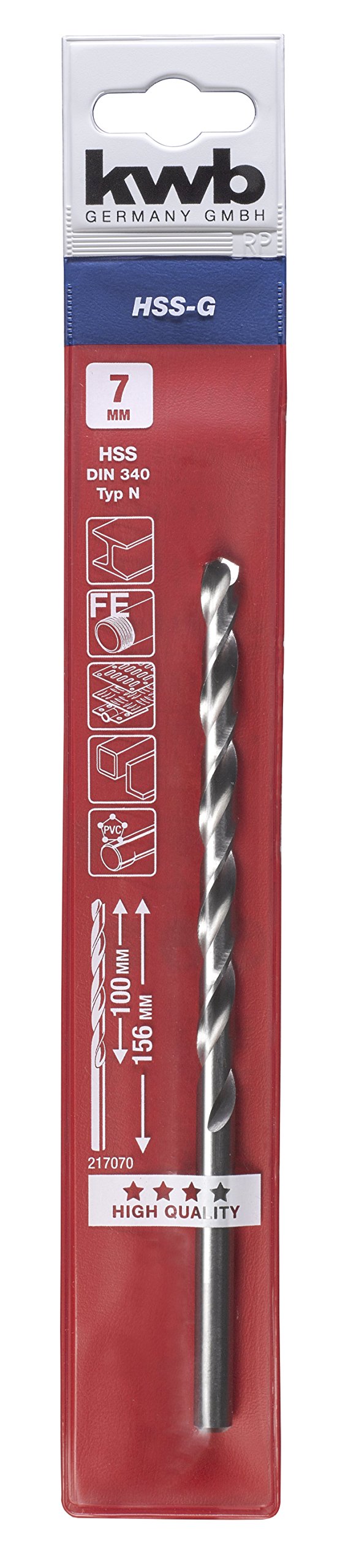 kwb HSS Metal Drill Bit Type N diameter 7 mm, Extra Long, DIN 340, Right-Handed, for Drill Drivers, Multi-coloured, ⌀ 7,0 mm - Image 3