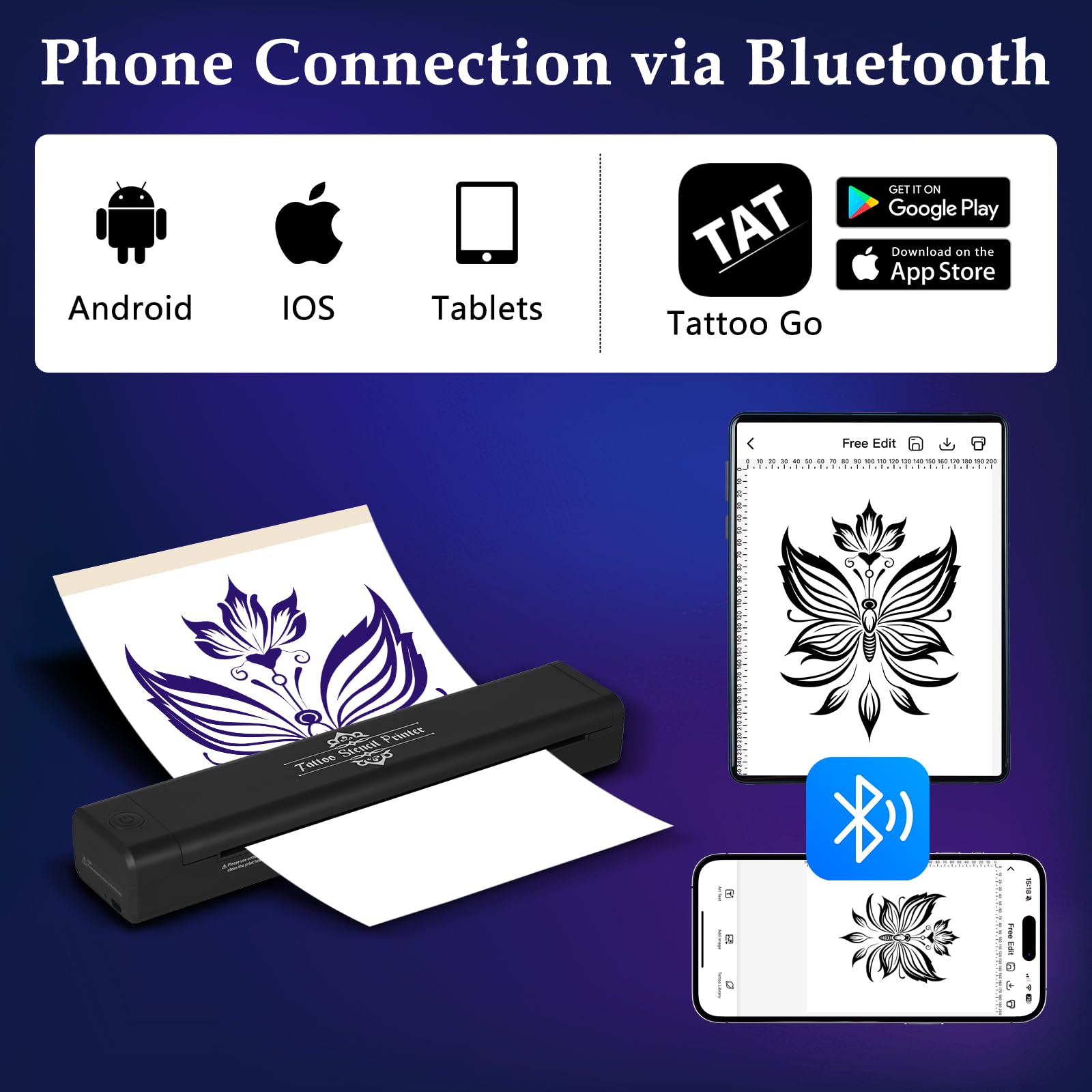 Thermocopieur Tatouage Bluetooth, Imprimante Thermique Stencil avec Transfert Papier, Machine Portable pour Artistes