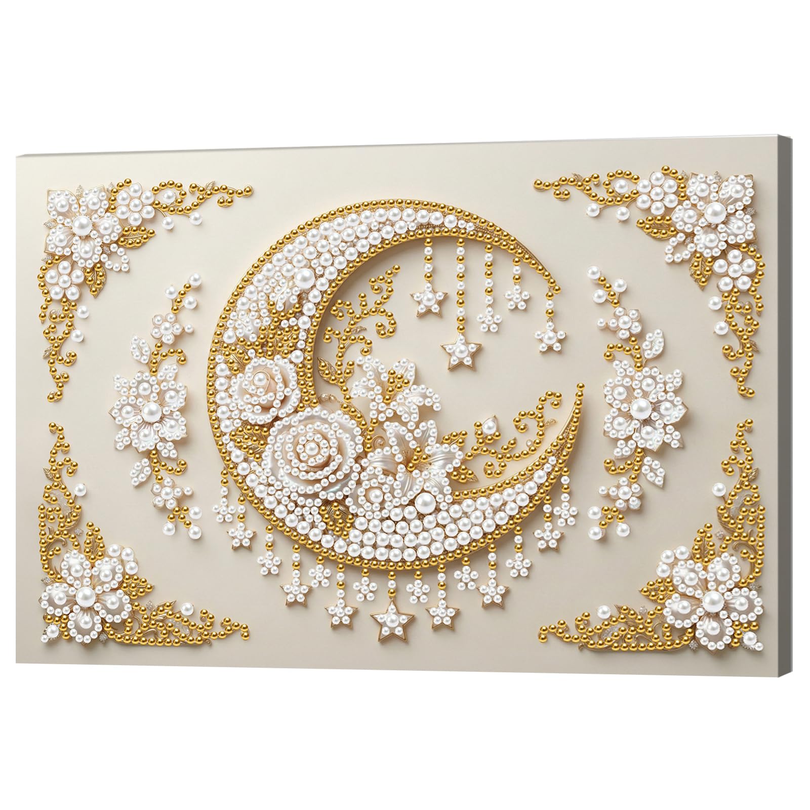 DIY Pearl Painting Kit with Wooden Frame, 3D Plastic Pearl Gemstone Ocean Art Craft for Adults Beginners, Diamond Dot Painting, Home Wall Decor Ready Gift for Women(Moonflower)(20 * 30cm)