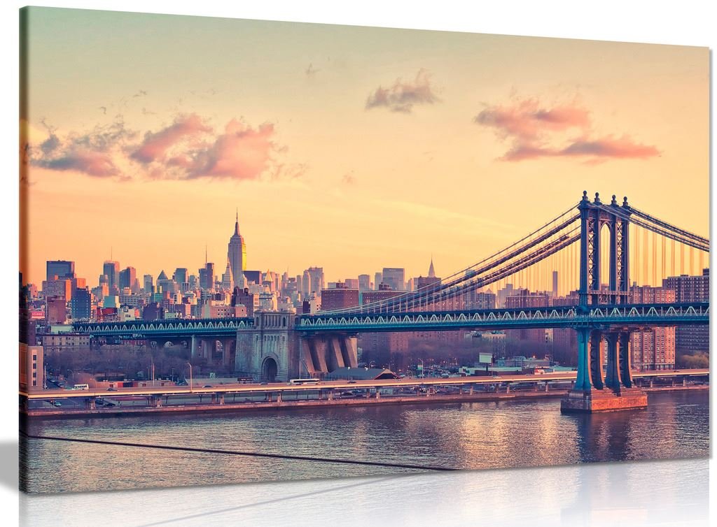 Panther Print New York Manhattan Bridge Canvas Wall Art Picture Print (36X24in)