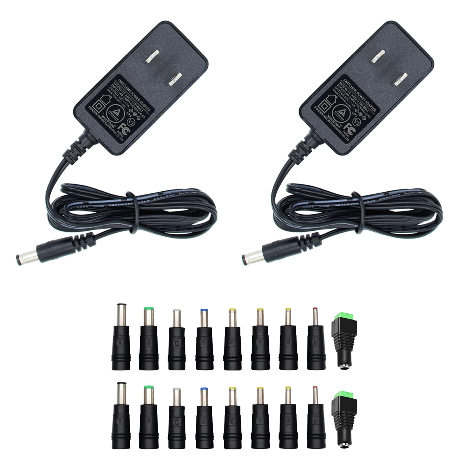 12V 1A 0.8A 0.5A 5FT Power Supply Adapter 12W AC DC Adapter with 5.5 x 2.1mm Plug and 9 Interchangeable Jacks Plug for LED Strip Light BT Speaker GPS