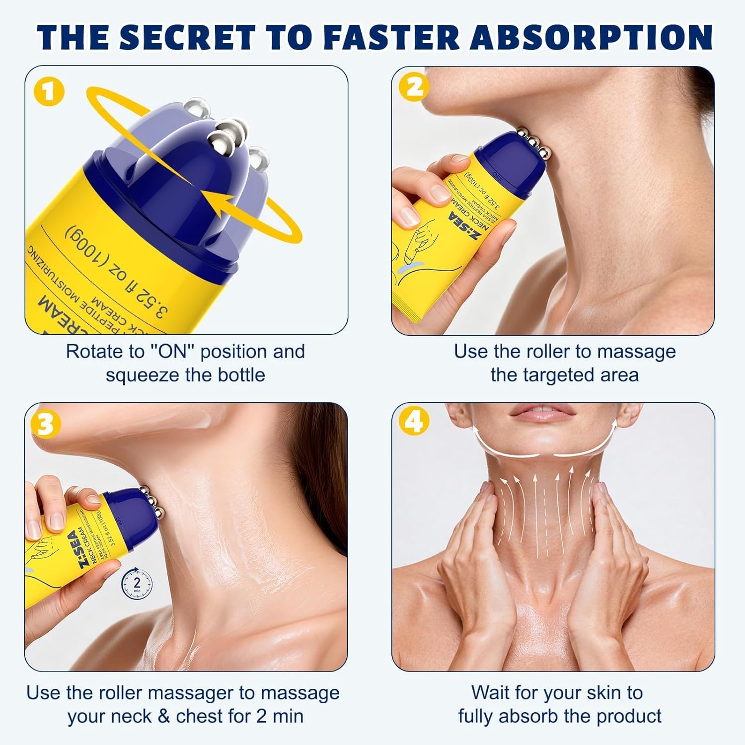 Z:SEA Neck Firming Cream with Roller 2 Pack, Anti-Aging Neck & Chest Cream with Multi Peptide + Collagen + Hyaluronic Acid + Ceramide, Pro-Xylane, Panthenol, Smooths Wrinkles & Fine Lines3.52 FL OZ) - Image 6