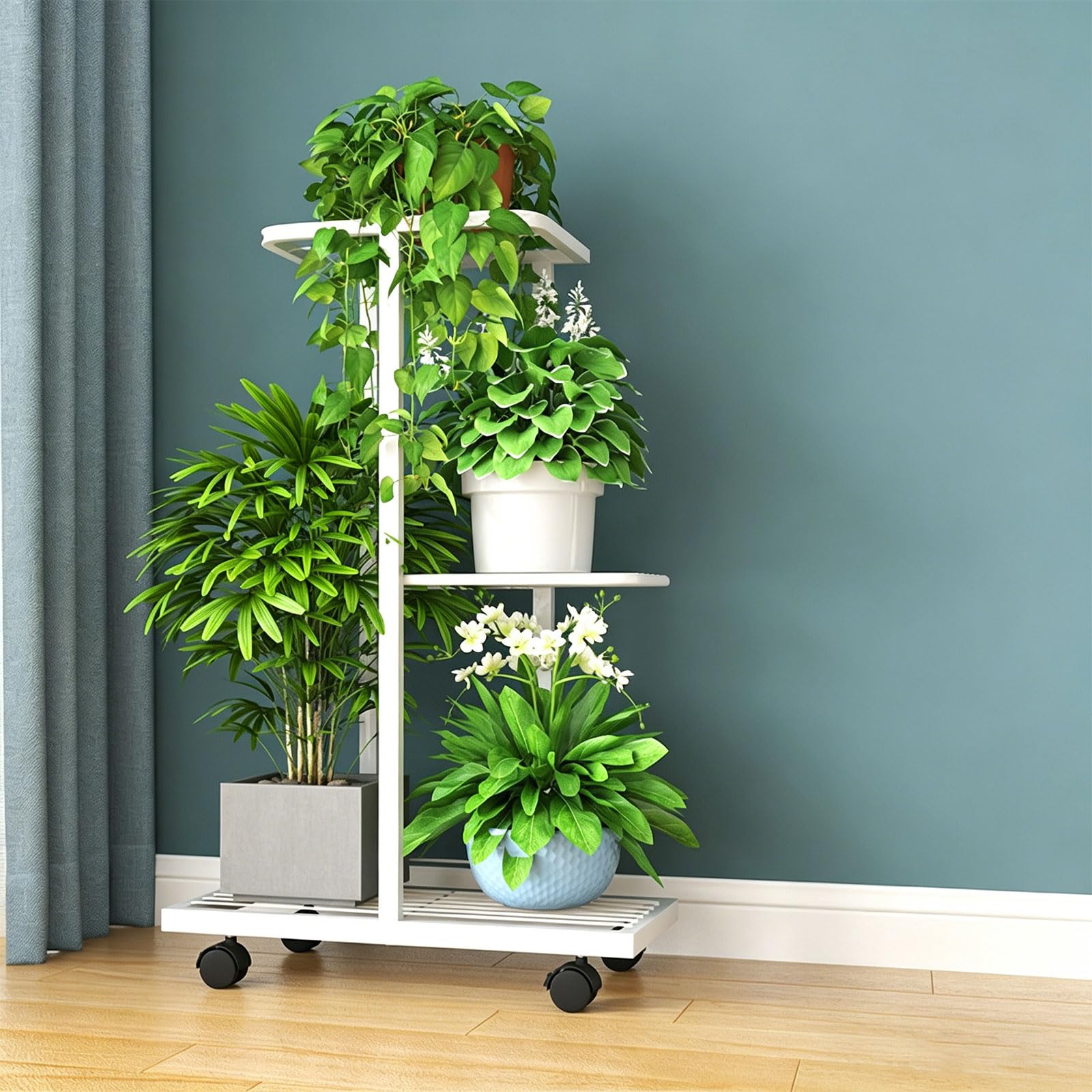 Étagère plantes intérieur extérieur grand support métal blanc de salon