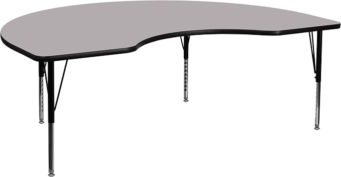 Flash Furniture Wren 48W x 72L Kidney Grey Thermal Laminate Activity Table - Height Adjustable Short Legs