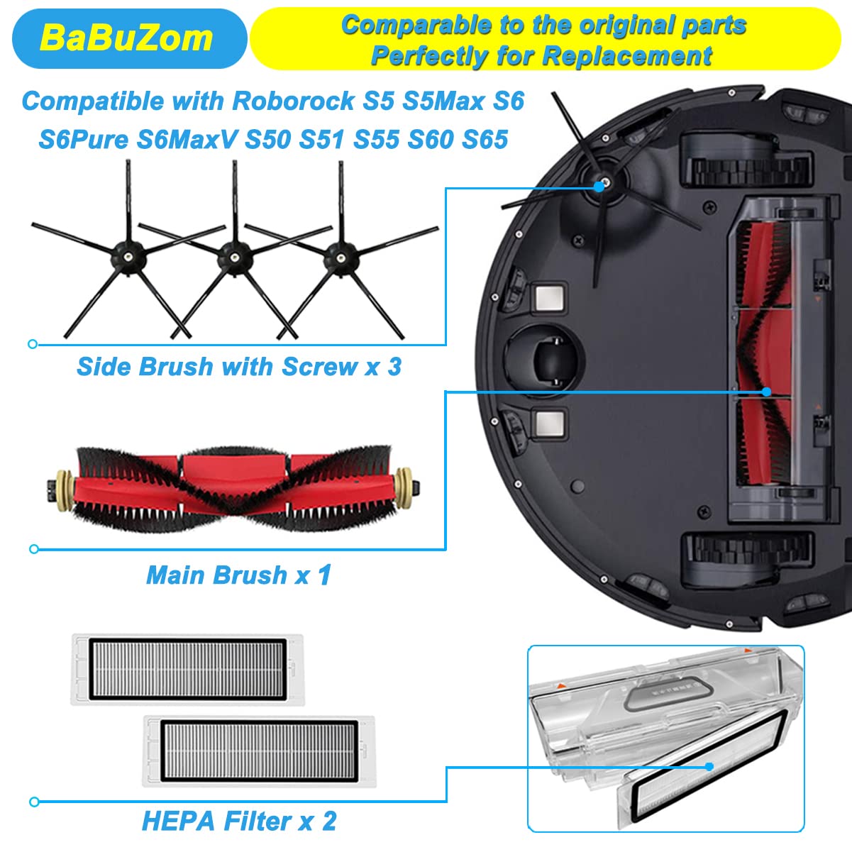 Neutop 3 Spazzole Laterali In Silicone Per Robot Roborock S7, S6 E Altri Modelli - 2