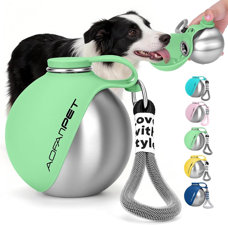 Garrafa de Água para Cães com Tigela de Silicone e Aço Inoxidável AOFANPET 285 mL