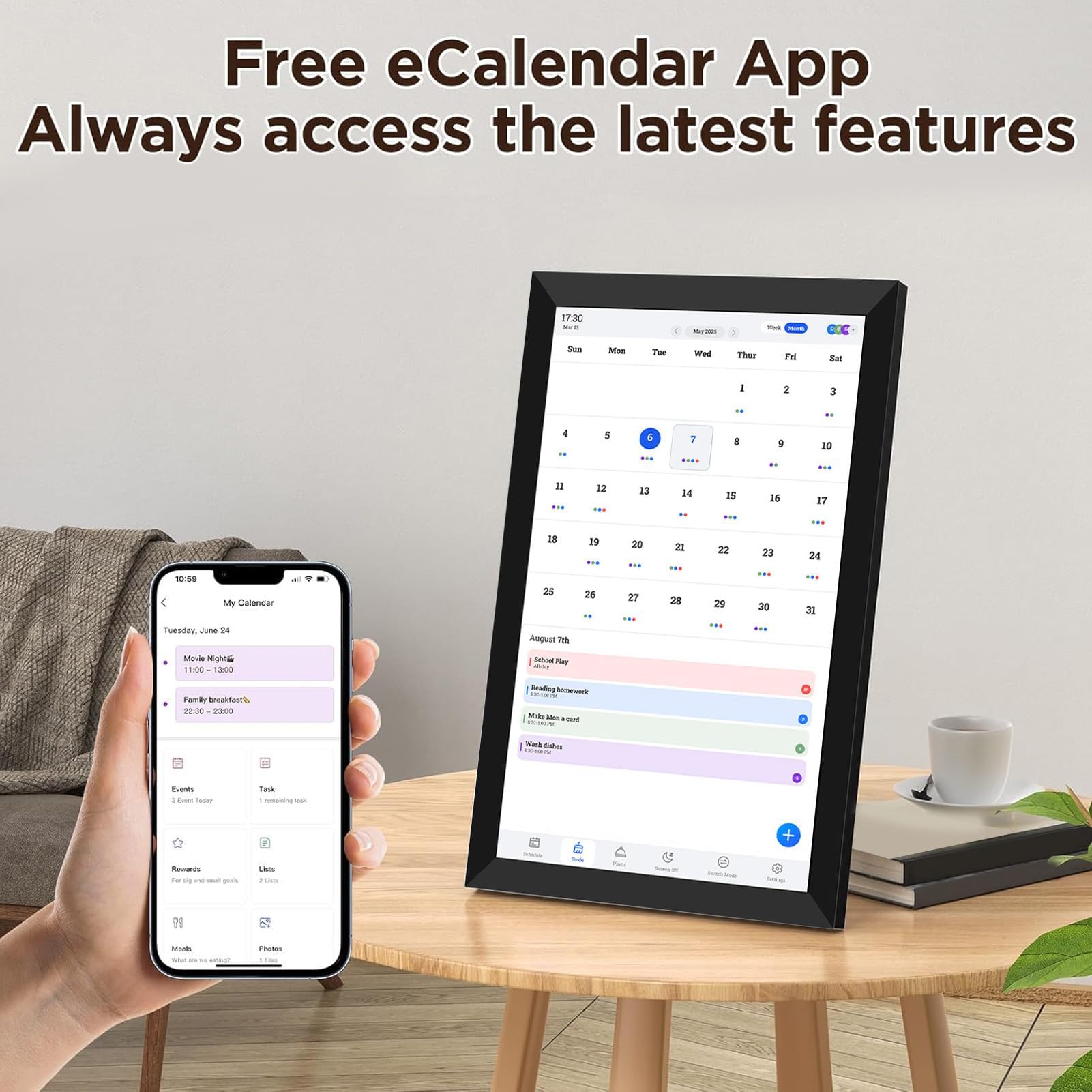 Walfront 10.1 IN Digital Calendar Chart Chart, Smart Family Planner con Touchscreen, Supporto WiFi Sync Support Electronic Wall Visual Visuals App Mobile Appless Schedule Manager per