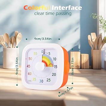 Visual Timer,GeeRic 60-Minute Rainbow Countdown Timer with Silent Operation,Desk Management Tools, Pomodoro Time Rainbow Pattern, for Classroom Office Kitchen