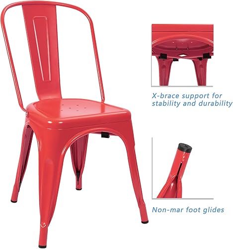 Vista 32 de Devoko - Sillas de metal para interiores y exteriores, estilo antiguo, sillas de comedor de cocina, sillas laterales apilables con respaldo, juego