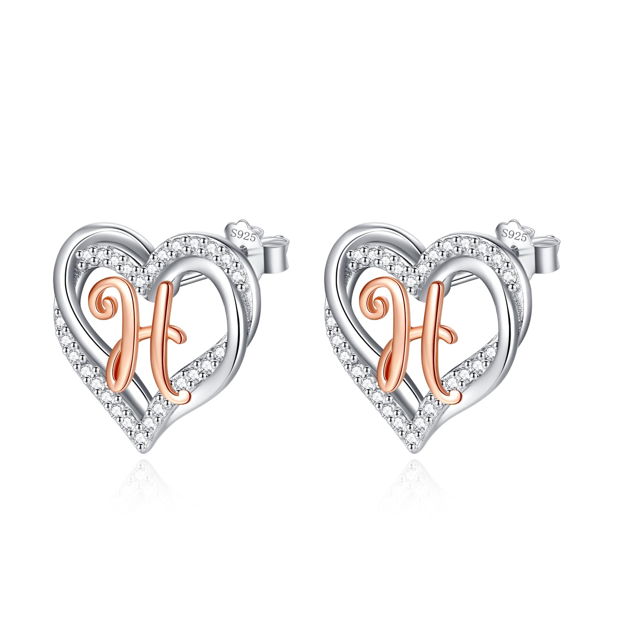 INFUSEU Orecchini a forma di iniziale in argento Sterling 925, per donne e ragazze, graziosi gioielli a forma di cuore