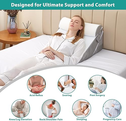Miniatura 6 de Bedluxe Juego de 3 almohadas ortopédicas de cuña para cama, almohada de cuña de espuma para postcirugía para espalda, piernas y rodillas, almohada