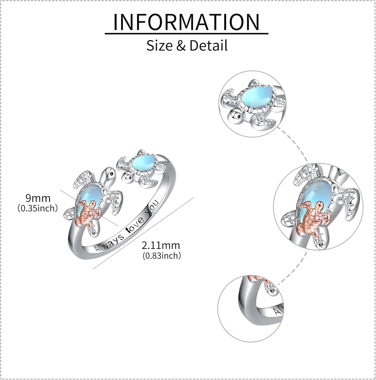 YAFEINI Turtle Ring 925 Sterling Silver Mother Turtle Mother's Day Jewelry for Women Mom