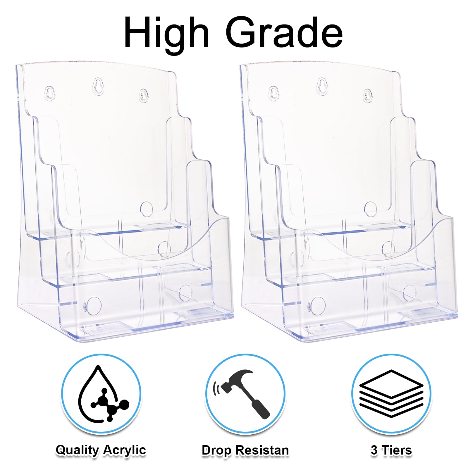 2 supporti per brochure A4, 23,5 x 20 x 34 cm, supporto per opuscoli A4, 3 ripiani, supporto da parete o da scrivania, per letteratura, opuscoli, menu, volantini, riviste