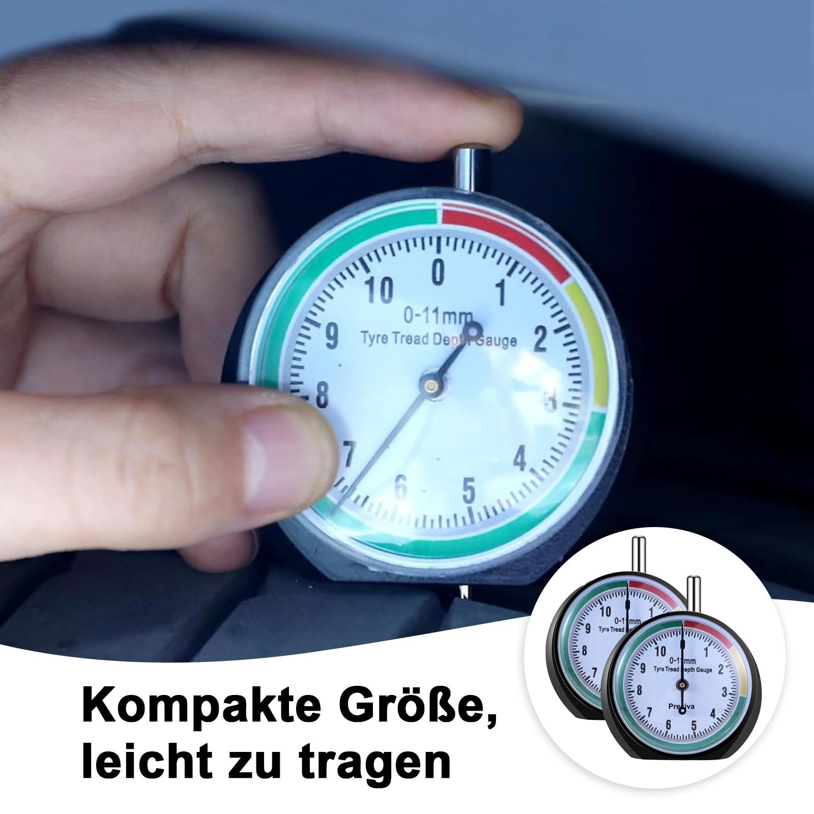 Misuratore di Profondità del Battistrada, 2 Pezzi Profondità Battistrada Pneumatici, Intervallo di Misurazione 0-11 mm, per Moto, Automobile