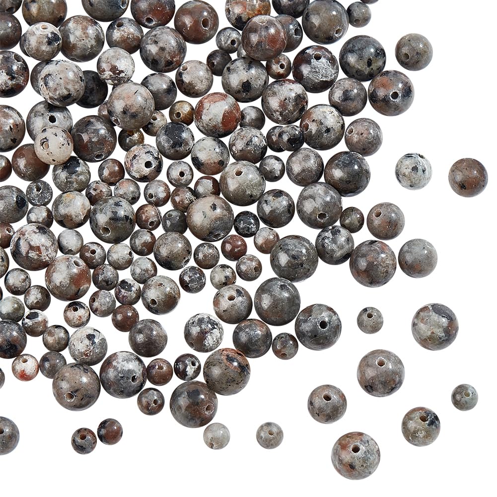 NBEADS About 190 Pcs 3 Sizes Flame Yooperlite Stone Beads, Natural Gemstone Beads Crystal Stone Beads Smooth Round Ball Beads Loose Spacer Beads for DIY Jewelry Making