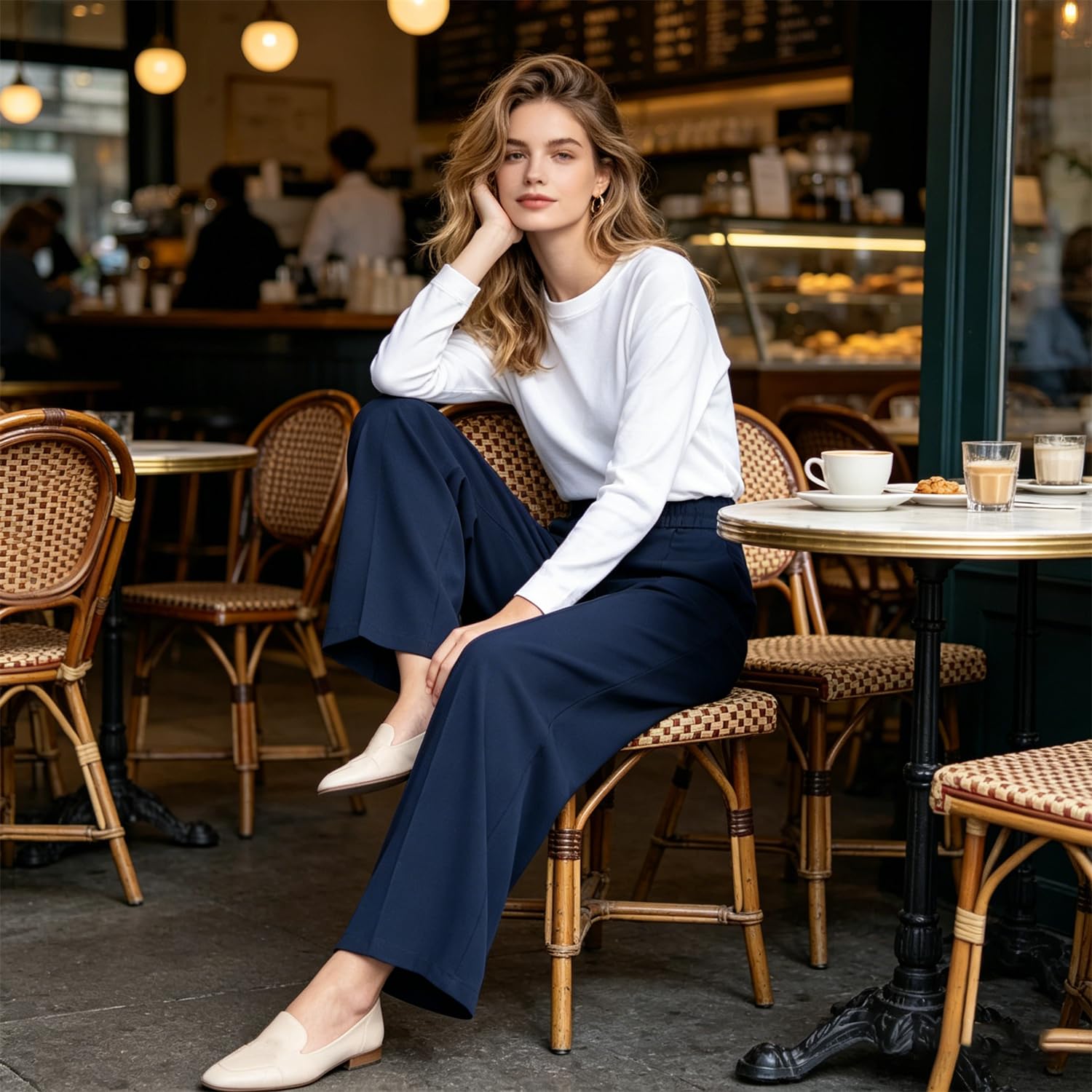 Pantalones de Vestir para Mujer de Talle Alto y Pierna Ancha | Tejido Fluido y drapeado | Pliegues Frontales definidos | Estilo Formal y Casual