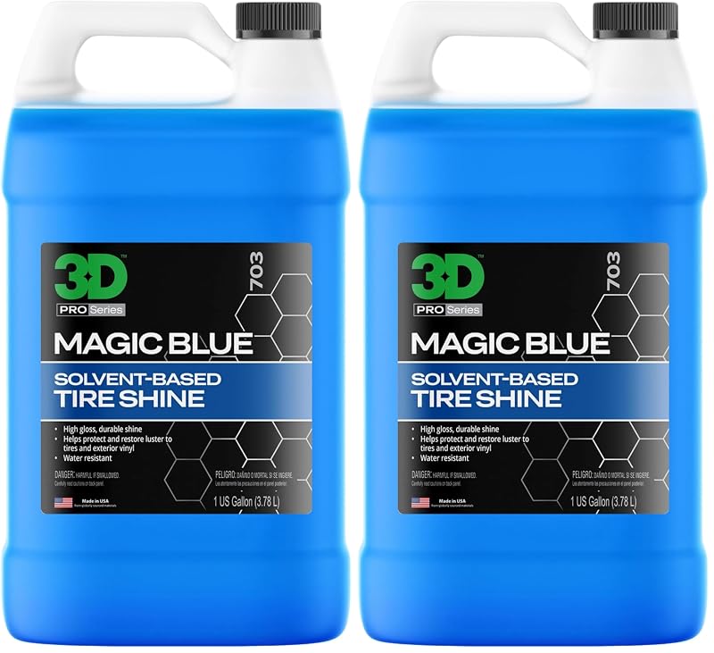 3D Magic Blue Spray para Brilho de Pneus e Acabamentos, Fórmula Líquida Azul, 7,57 L (2 frascos de 3,79 L)