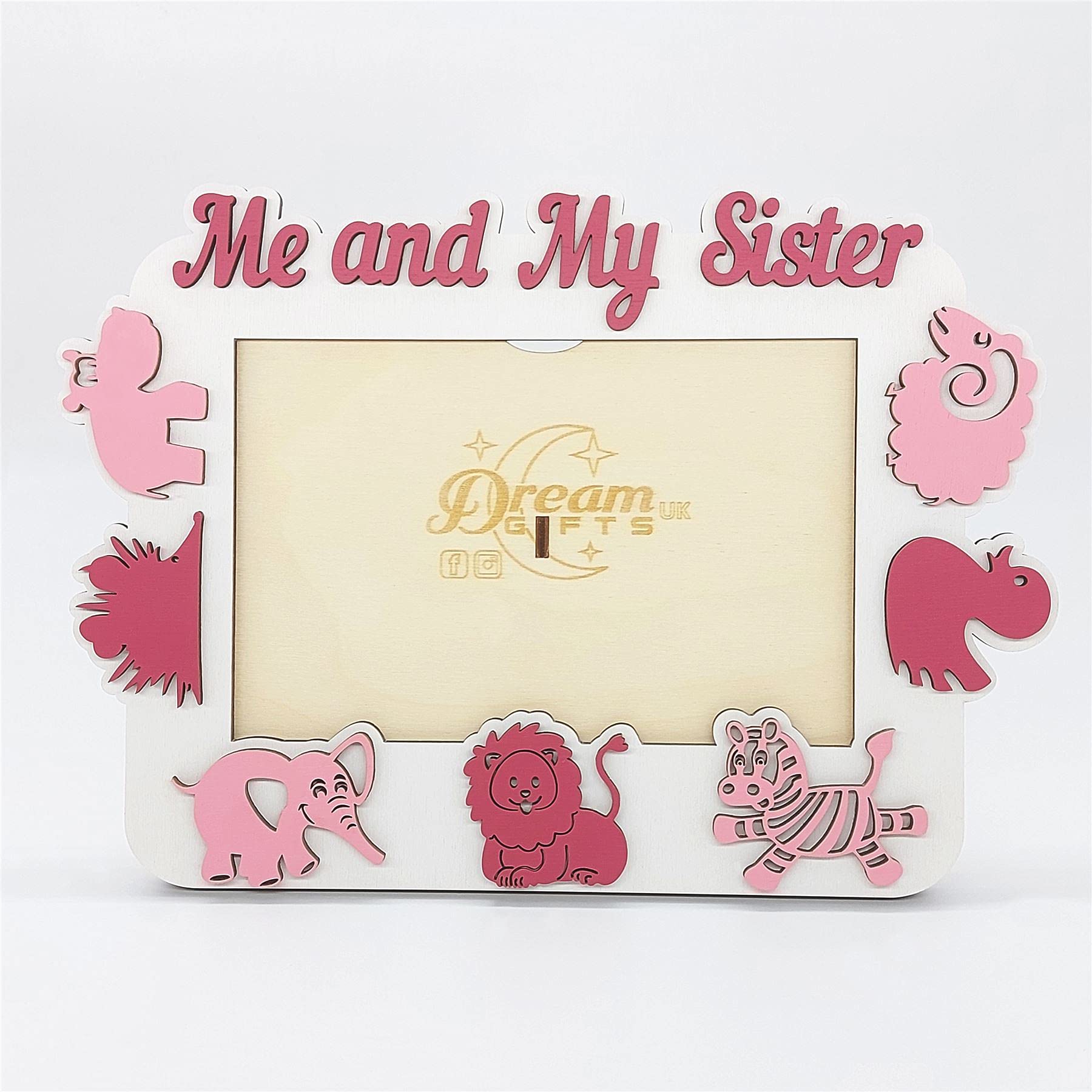 Me and My Sister, Baby Wooden Photo Frame Custom Hand Made for Tabletop or Wall Decorative Style, Gift idea, Zoo (Maroon)