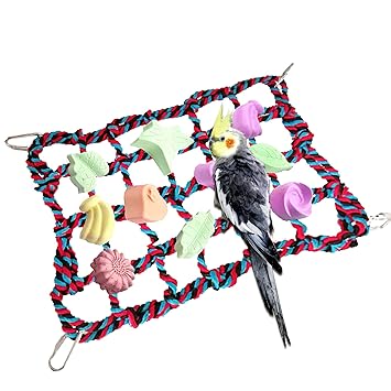Tfwadmx Bird Climbing Net Chewing Toy Cotton Swing Ladder Hanging Bed Hammock Sturdy Bridge with 10 Random Grinding Stone for Parakeet Budgie Cockatiel