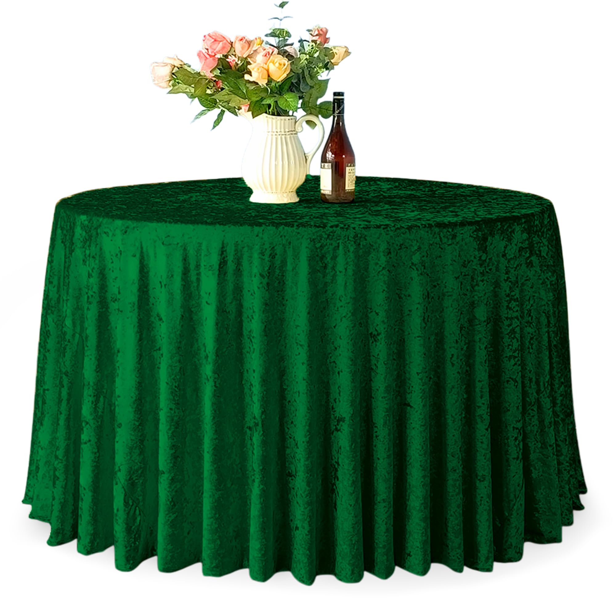 Trimming Shop 108" Round Emerald Green Crushed Velvet Table Cloth, 1 Pack
