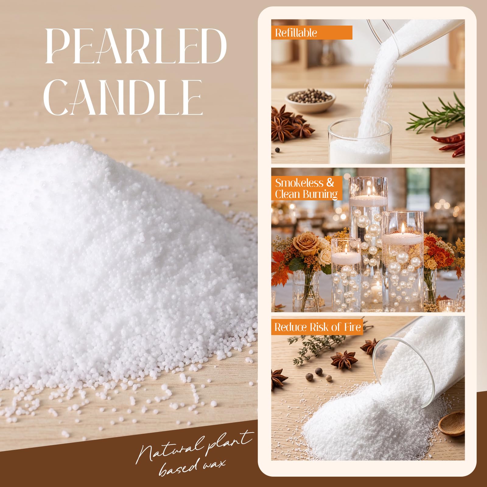 MTLEE Candela perlata 2 kg di cera profumata alla sabbia profumata alle spezie da cucina, kit con confezione regalo, 100 stoppini, barattolo ricaricabile con perline bianche, set regalo per amici