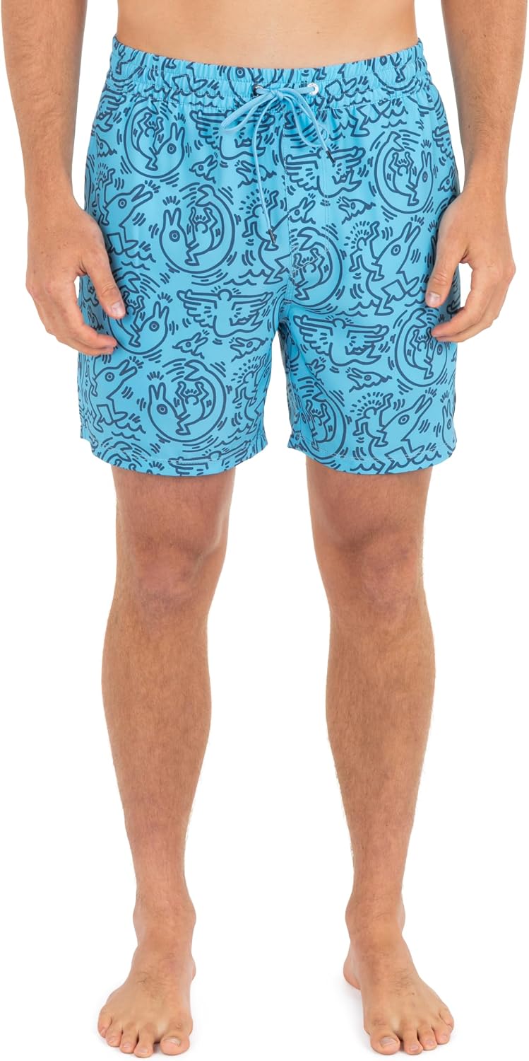 Hurley Men's 4-Way Stretch 6" Inseam Boardshort, 17" Outseam, Quick Dry Swim Trunks, Elastic Waistband