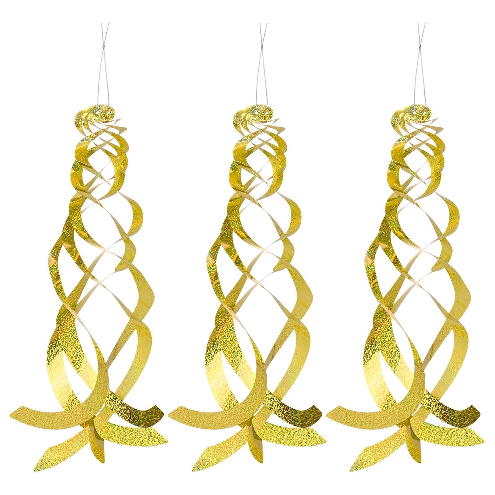 M METERXITY 3-Pack Bird Repellent Spiral Reflectors, 17.8" Plastic Hanging Reflective Bird Deterrent Device for Yard/Balcony Window, Garden Decorative Scare Animal Away [Gold Tone]