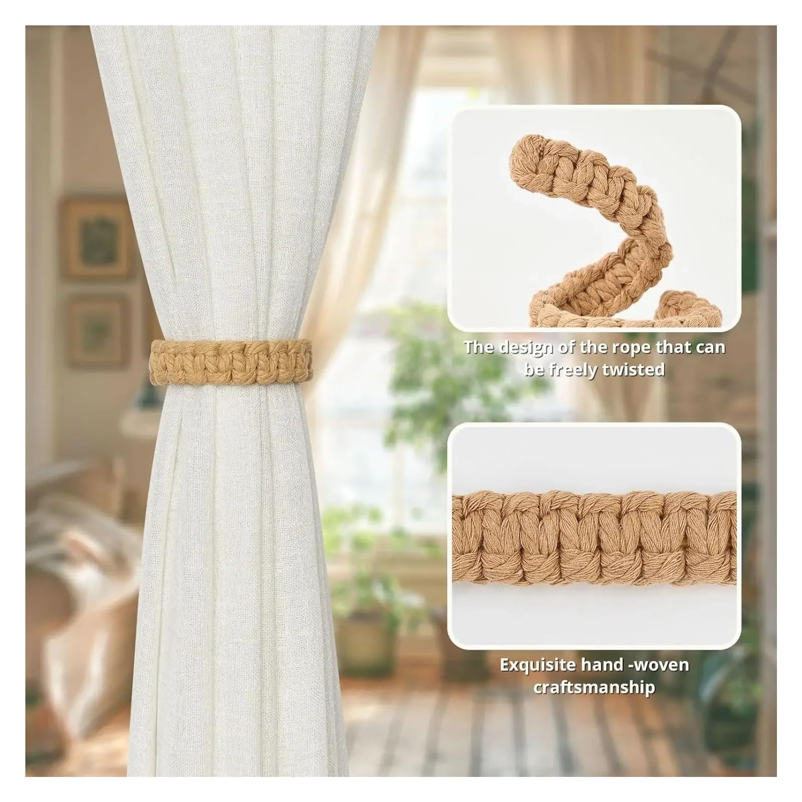 Embrasse pour Rideaux Embrasses de Rideaux en Jute tressé, Corde décorative, tissée, à Suspendre, for la Maison(Grey-16PCS)