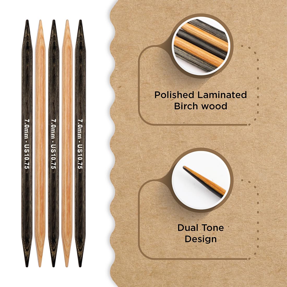 Knitter's Pride Day & Nite Double-Pointed Sock Needle 15 cm (7.0 mm) - 1 Needle, Natural/Black, 7.00mm - Image 2