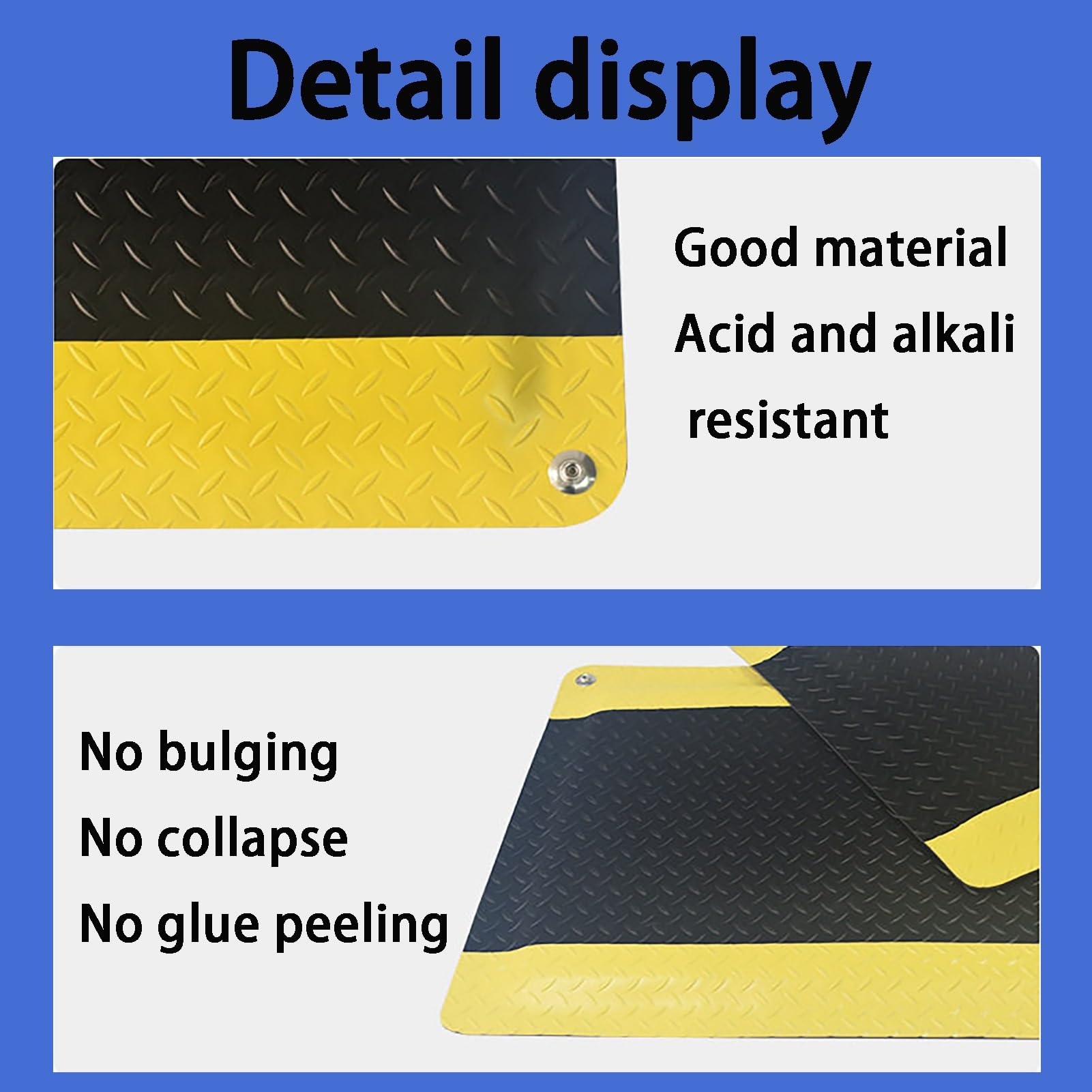 Tappetino antifatica spesso 20 mm con bordo giallo, tappetino ergonomico for uso industriale in ufficio, magazzino(100x100cm/39.4x39.4in)