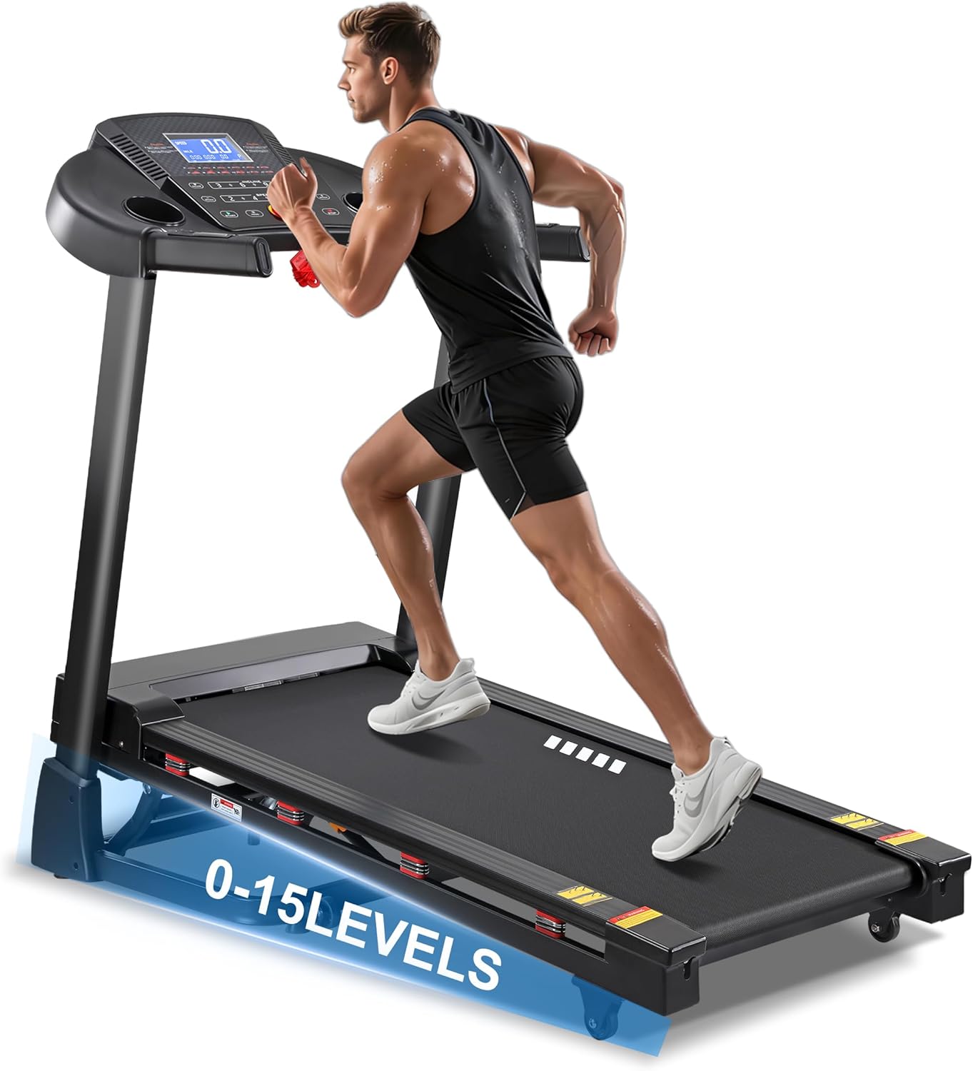 Caminadora Eléctrica Plegable con Inclinación Automática 15 Niveles, 3.5 HP, Negro