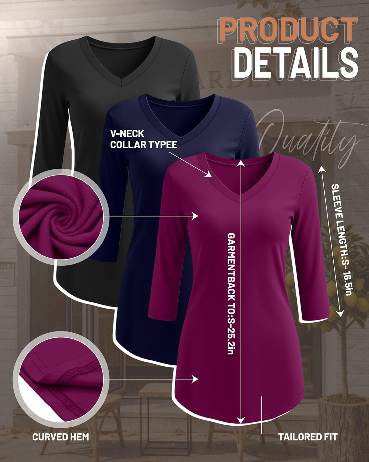 Riyiper 3 Pack V Neck 3/4 Sleeve Tops for Women Dressy Casual Loose Fit T Shirts Trendy Basic Tunic Tees - Image 6